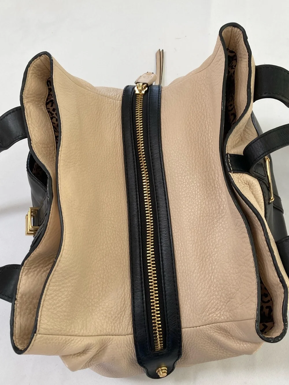 LP by Linea Pelle Hayden Bicolor Leather Satchel Bag - Cream & Black
